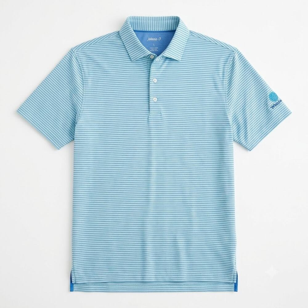 JOHNNIE O Performance Golf Polo Blue Striped Whirlwind Golf Club Mens Large